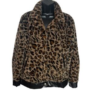 CRAZY TRAIN FAUX FUR BOMBER JACKET LEOPARD CHEETAH ANIMAL PRINT SIZE S VGUC